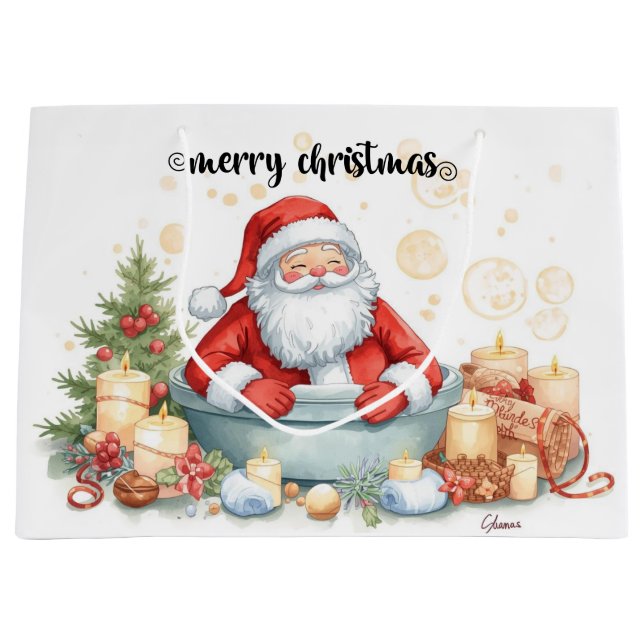 Sacola Para Presentes Grande Santa Claus Christmas Spa Bath Tub Large Gift Bag (Frente)