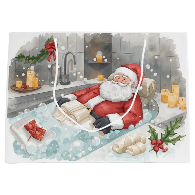 Sacola Para Presentes Grande Santa Claus Christmas Spa Bath Tub Large Gift Bag (Frente)