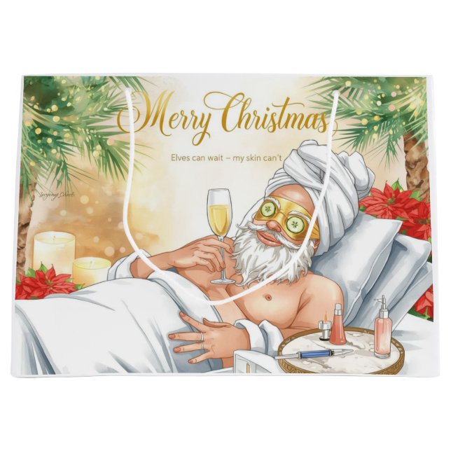 Sacola Para Presentes Grande Santa Claus Spa Cosmetic Christmas in California (Frente)
