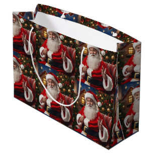 Sacola Para Presentes Grande Santa Clause sorrindo e acenando