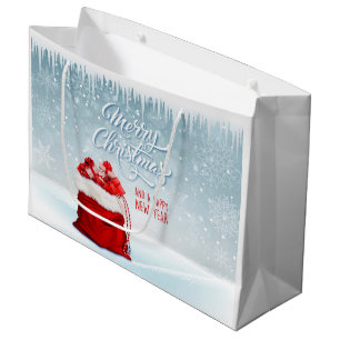 Sacola Para Presentes Grande Santas Gift Bag, Icics e Flocos de Neve Grande Gif
