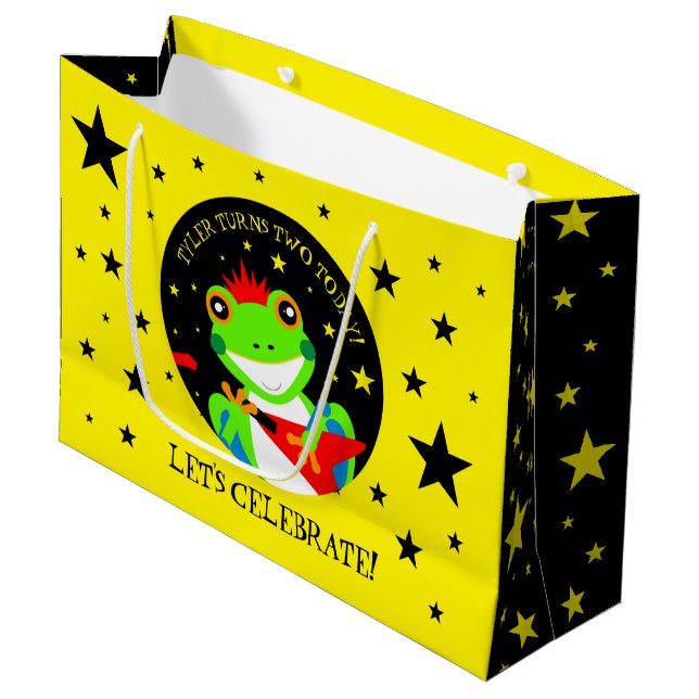 Sacola Para Presentes Grande Sapo de Árvore de Aniversário da Rockin com Violão (Frente inclinada)