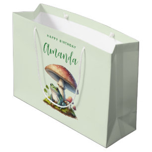Sacola Para Presentes Grande Sapo Debaixo de um Cogumelo Aniversário Fofa Natur