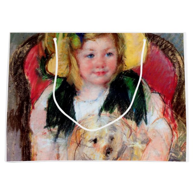 Sacola Para Presentes Grande Sara com seu cachorro, Cassatt (Frente)