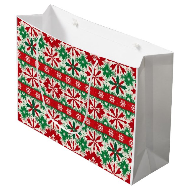 Sacola Para Presentes Grande Scandinavian Fair Isle Christmas (Frente inclinada)