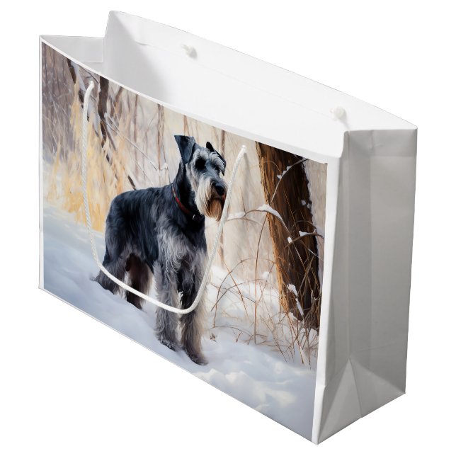 Sacola Para Presentes Grande Schnauzer Deixe Nevar Natal (Frente inclinada)