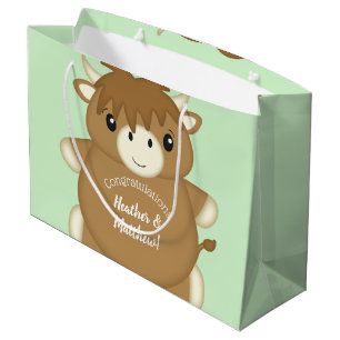 Sacola Para Presentes Grande Scottish Highland Cow Chá de fraldas Green