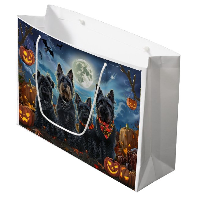 Sacola Para Presentes Grande Scottish Terrier Halloween Spooky (Frente inclinada)