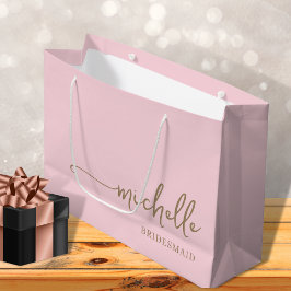 Sacola Para Presentes Grande Script de Monograma Dourado Chic Cor-de-Rosa na mo