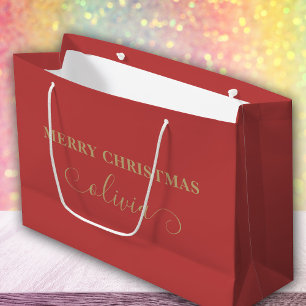 Sacola Para Presentes Grande Script Dourado Red Large Gift Bag de Script de Nom