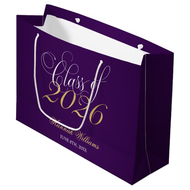 Sacola Para Presentes Grande Script Purple Dourado Classe de Graduação 2025 (Frente inclinada)