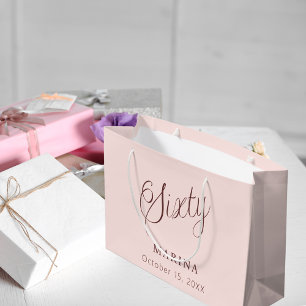 Sacola Para Presentes Grande script rosa gold name 60th aniversário