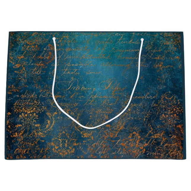 Sacola Para Presentes Grande Script Teal & Copper Patina (Frente)