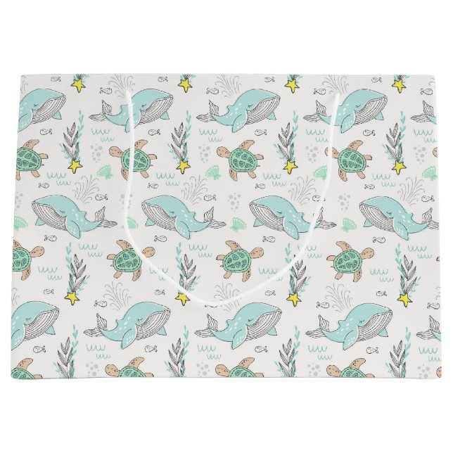 Sacola Para Presentes Grande Sea Life Whales e Tartarugas (Frente)