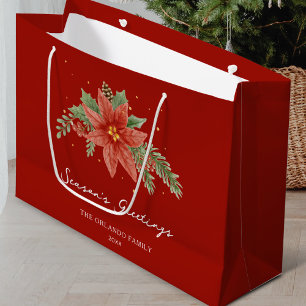 Sacola Para Presentes Grande Seasons saúda o Natal Poinsettia Vermelha