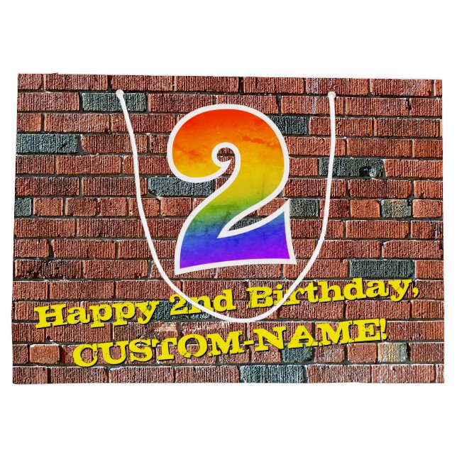 Sacola Para Presentes Grande segundo aniversário: Arco-Íris nº 2 inspirado em d (Verso)