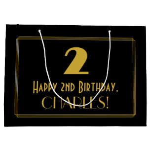 Sacola Para Presentes Grande segundo aniversário — Art Deco Inspira "2" e no