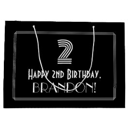 Sacola Para Presentes Grande segundo aniversário — Art Deco Inspira "2" & Nome