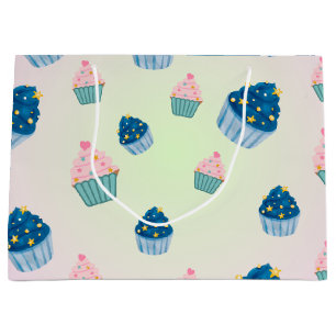 Sacola Para Presentes Grande Segundo aniversário brilhante de cupcake doce, gi