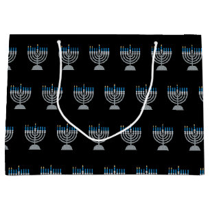 Sacola Para Presentes Grande segundo Noite de Hanukkah Glitter Large Gift Bag