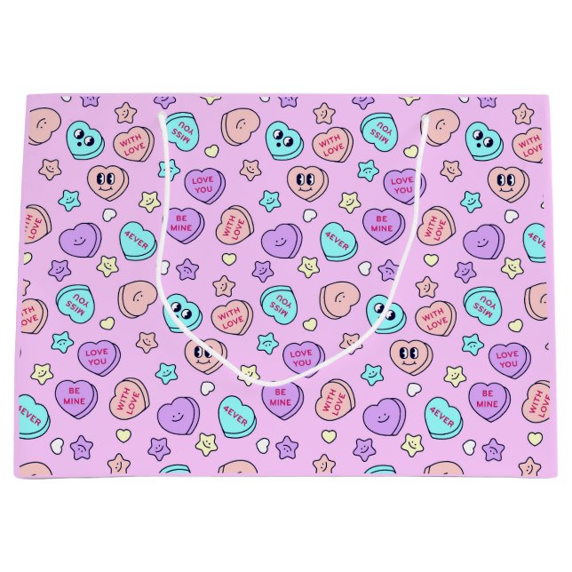 Sacola Para Presentes Grande Seja o meu Pastel Heart and Star Lavanda Gift Bag (Frente)