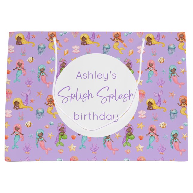 Sacola Para Presentes Grande Sereia Aniversário Grande Saco de Presente (Frente)