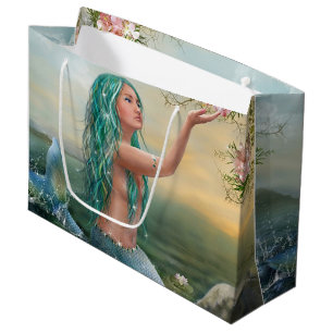 Sacola Para Presentes Grande sereia de cabelo verde