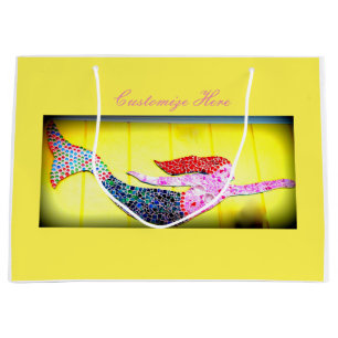 Sacola Para Presentes Grande sereias cor-de-rosa personalizadas do mosaico