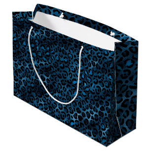 Sacola Para Presentes Grande Série Leopardo Azul e Dourado Design 3