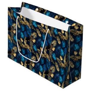 Sacola Para Presentes Grande Série Leopardo Azul e Dourado Design 8