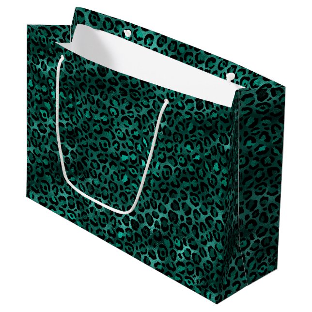 Sacola Para Presentes Grande Série Teal e Gold Leopard Design 5 (Frente inclinada)