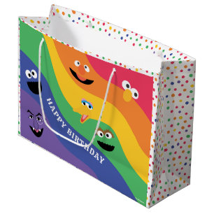 Sacola Para Presentes Grande Sesame Street Pals Rainbow Gift Bag