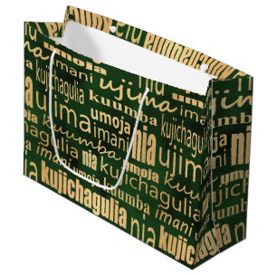 Sacola Para Presentes Grande Sete Princípios Kwanzaa (Verde/Dourado)