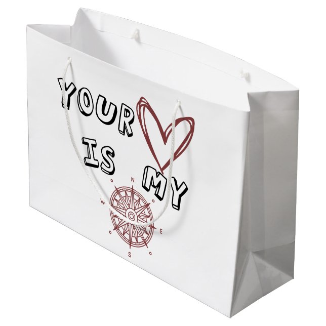 Sacola Para Presentes Grande Seu Coração é meu Compass (Verso inclinado)