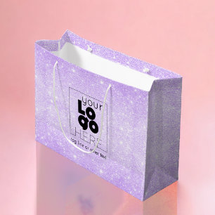Sacola Para Presentes Grande Seu logotipo Lilac Purple Glitter Paper Shopping B