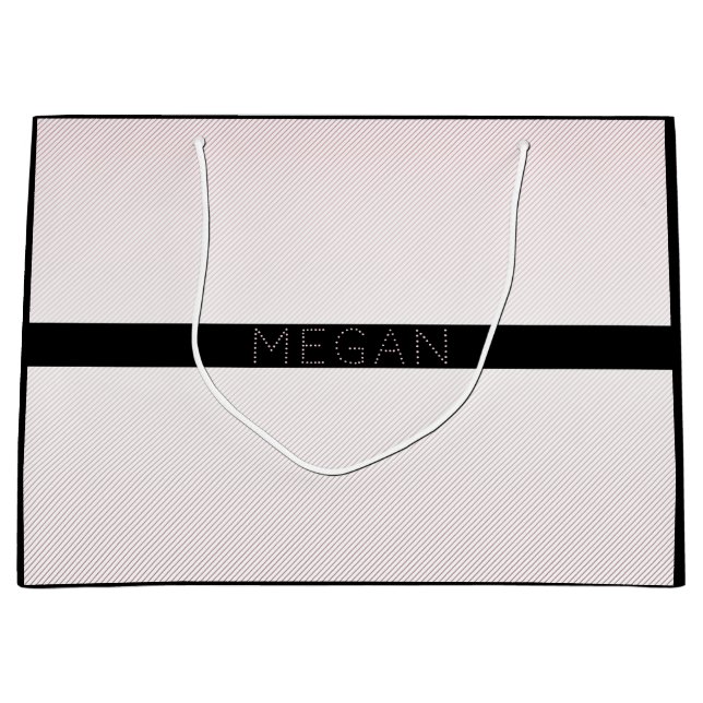 Sacola Para Presentes Grande Seu nome | Estrias de madeira branca e Rosa fina # (Frente)