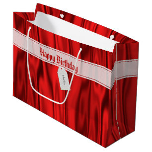 Sacola Para Presentes Grande Seu texto   Elegante Parabéns Red Satin