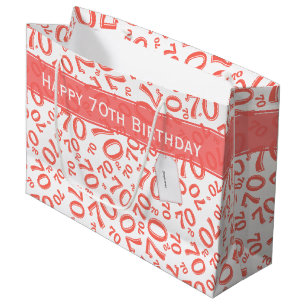 Sacola Para Presentes Grande Seu texto: Padrão de Número de Coral de Aniversári