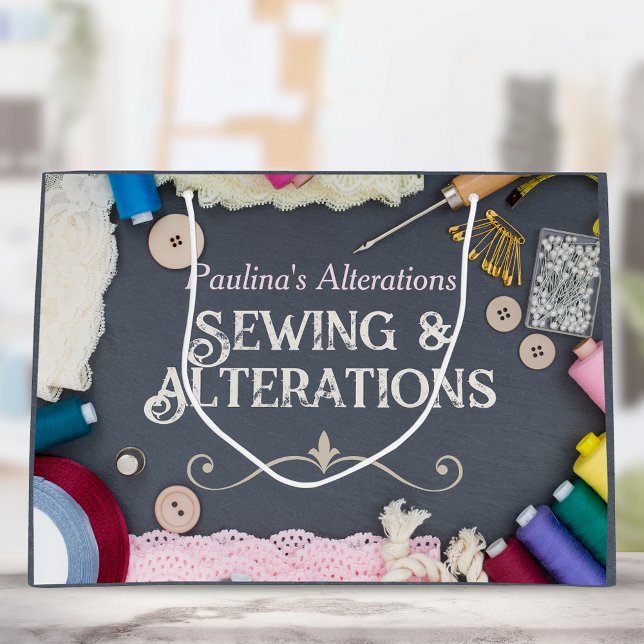 Sacola Para Presentes Grande Sewing Alterations Services Customer Bag (Criador carregado)