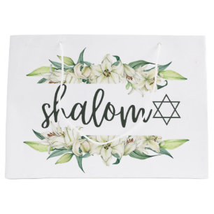 Sacola Para Presentes Grande Shalom (com lírios e estrela de David)