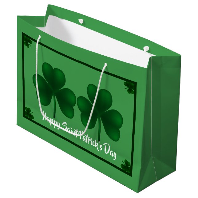 Sacola Para Presentes Grande Shamrocks Rua o Dia de Patrick LGB (Frente inclinada)