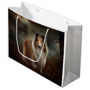 Sacola Para Presentes Grande Shetland Sheepdog Halloween Scary
