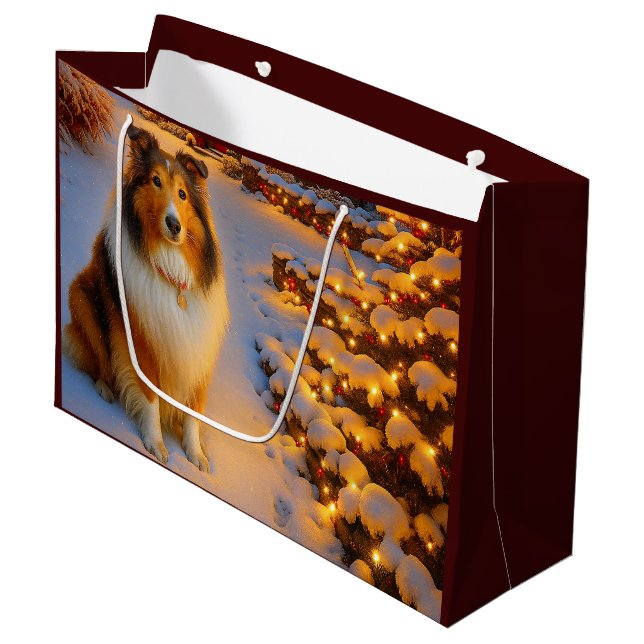 Sacola Para Presentes Grande Shetland Sheepdog Holiday  (Frente inclinada)