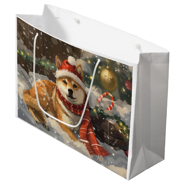 Sacola Para Presentes Grande Shiba Inu Cão Festivo (Frente inclinada)