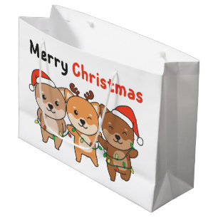Sacola Para Presentes Grande Shiba Inu Feliz Natal Feriado de Cachorros