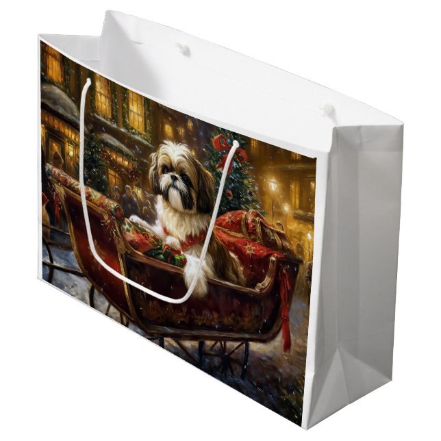 Sacola Para Presentes Grande Shih Tzu Christmas Fesason Season (Frente inclinada)