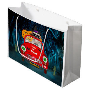 Sacola Para Presentes Grande Shih Tzu Dirigindo Carro Assustador Halloween
