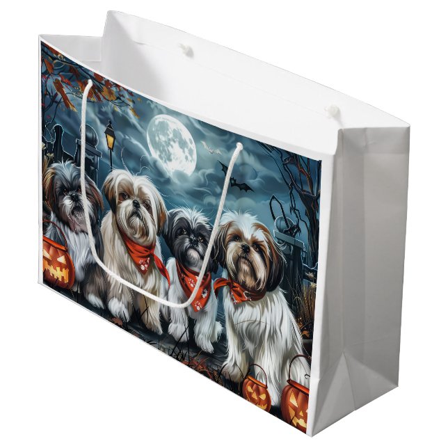 Sacola Para Presentes Grande Shih Tzu Halloween Spooky (Frente inclinada)