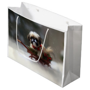 Sacola Para Presentes Grande Shih Tzu Natal neve inverno