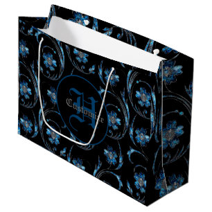 Sacola Para Presentes Grande Shimmer Azul Monograma Floral 2